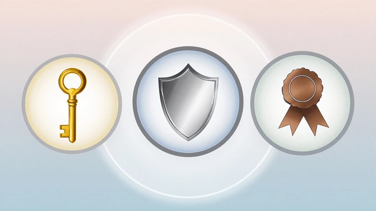 Three symbolic icons representing Medicare assistance tiers.
