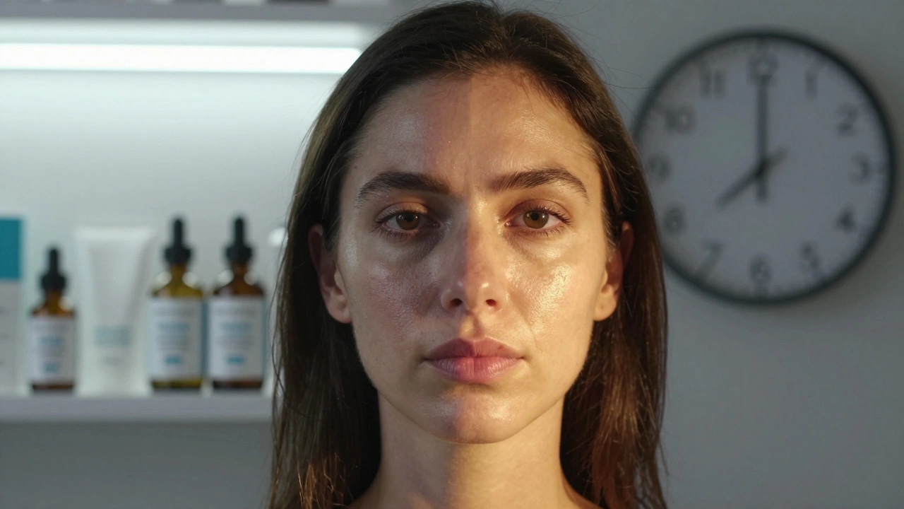 Split-face portrait showing dull skin transforming into radiant glow after a professional facial treatment.