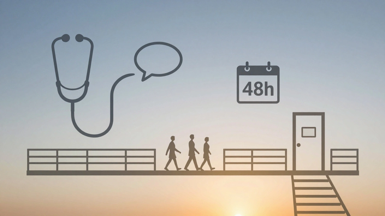 Symbolic bridge connecting online health tools to a medical clinic.