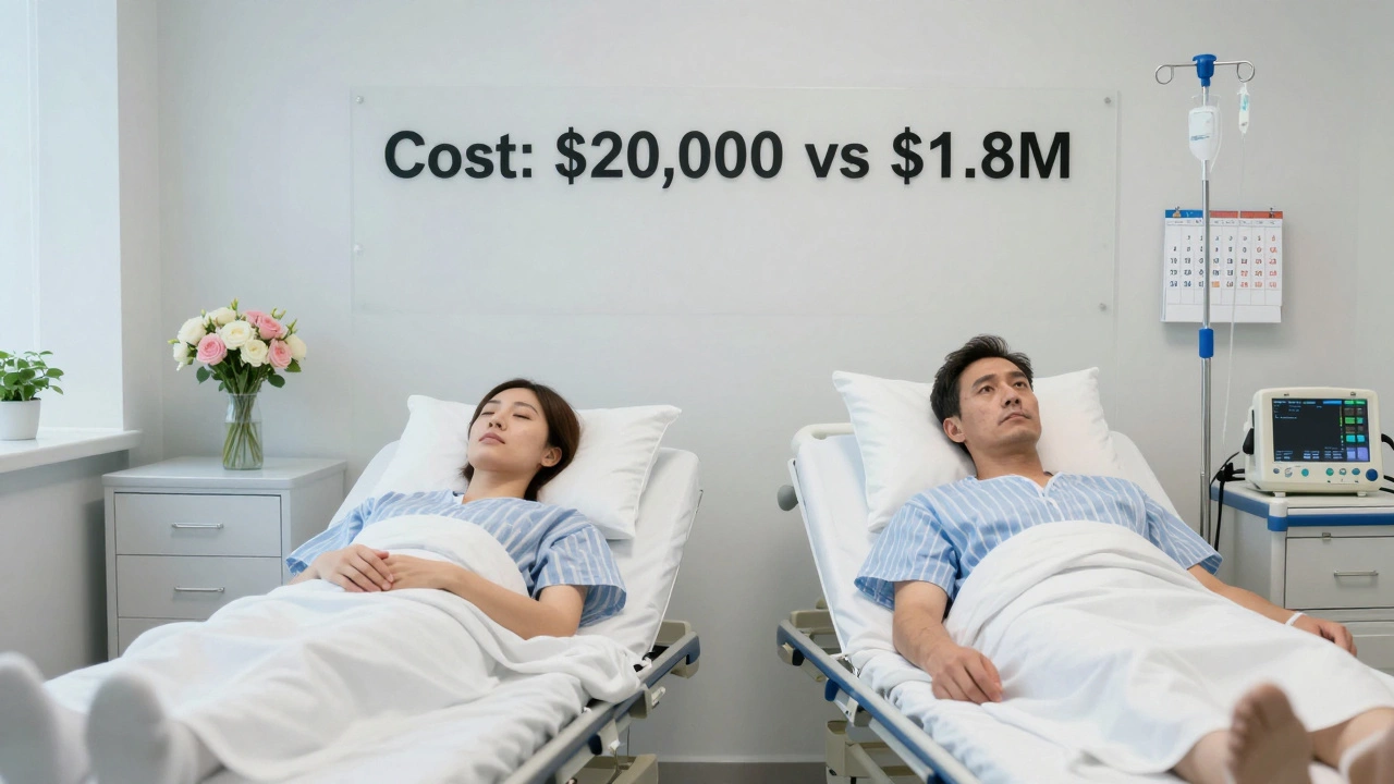 Contrast between cosmetic surgery recovery and transplant ward care