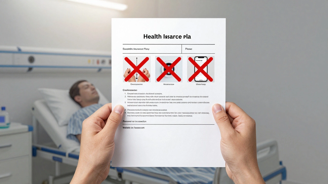 Hands holding a simplified health plan with unnecessary benefits crossed out, focusing on core care.
