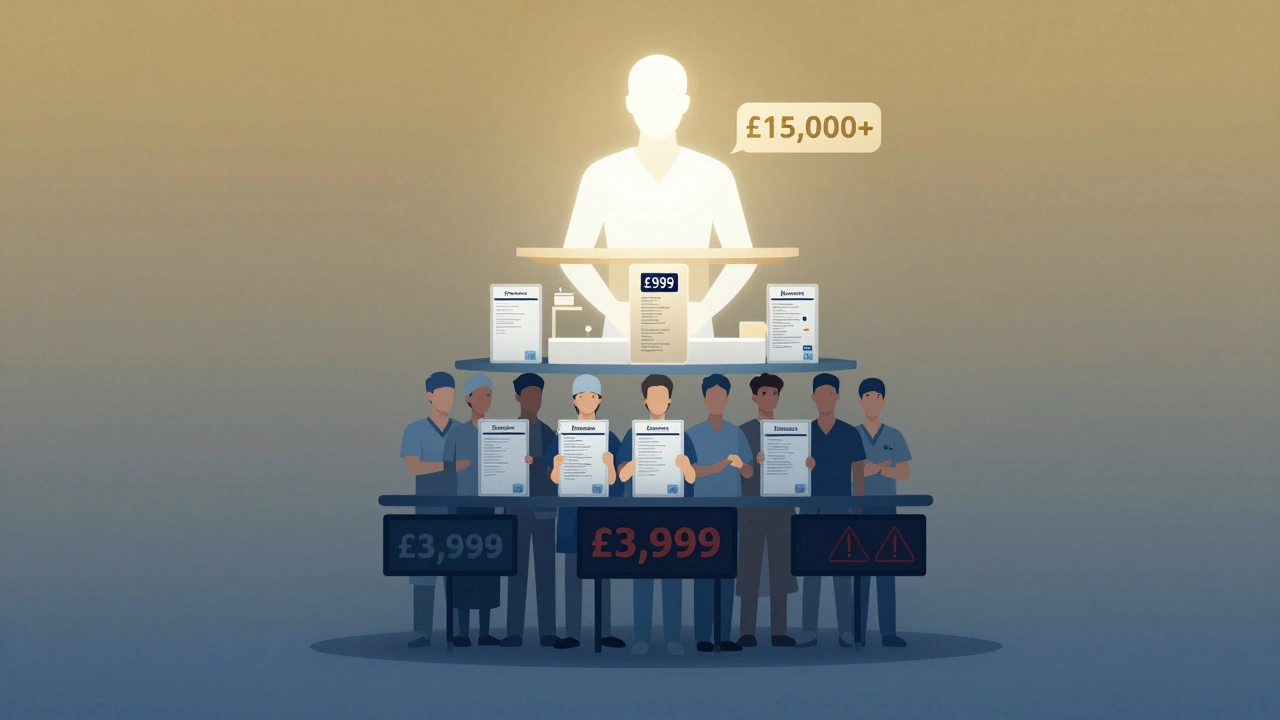 Three-tiered pyramid showing luxury, discount, and mid-range cosmetic surgery providers in the UK.