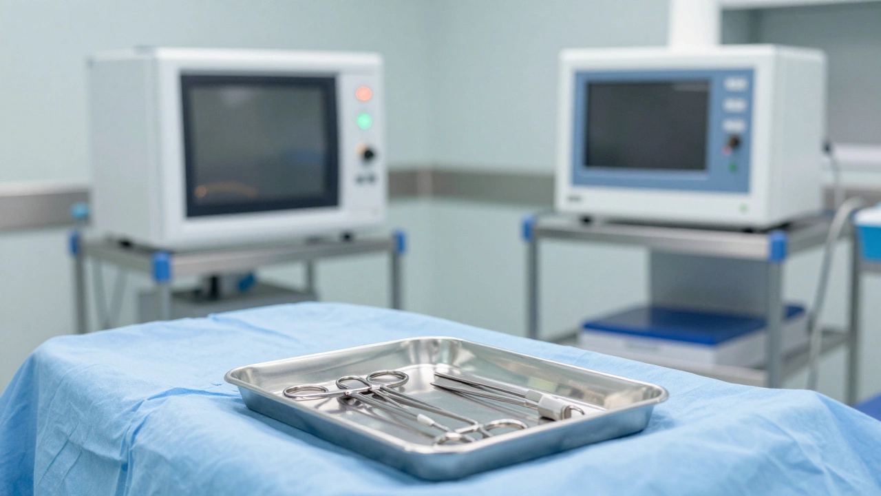 Sterile operating room with surgical tools and sterilization equipment