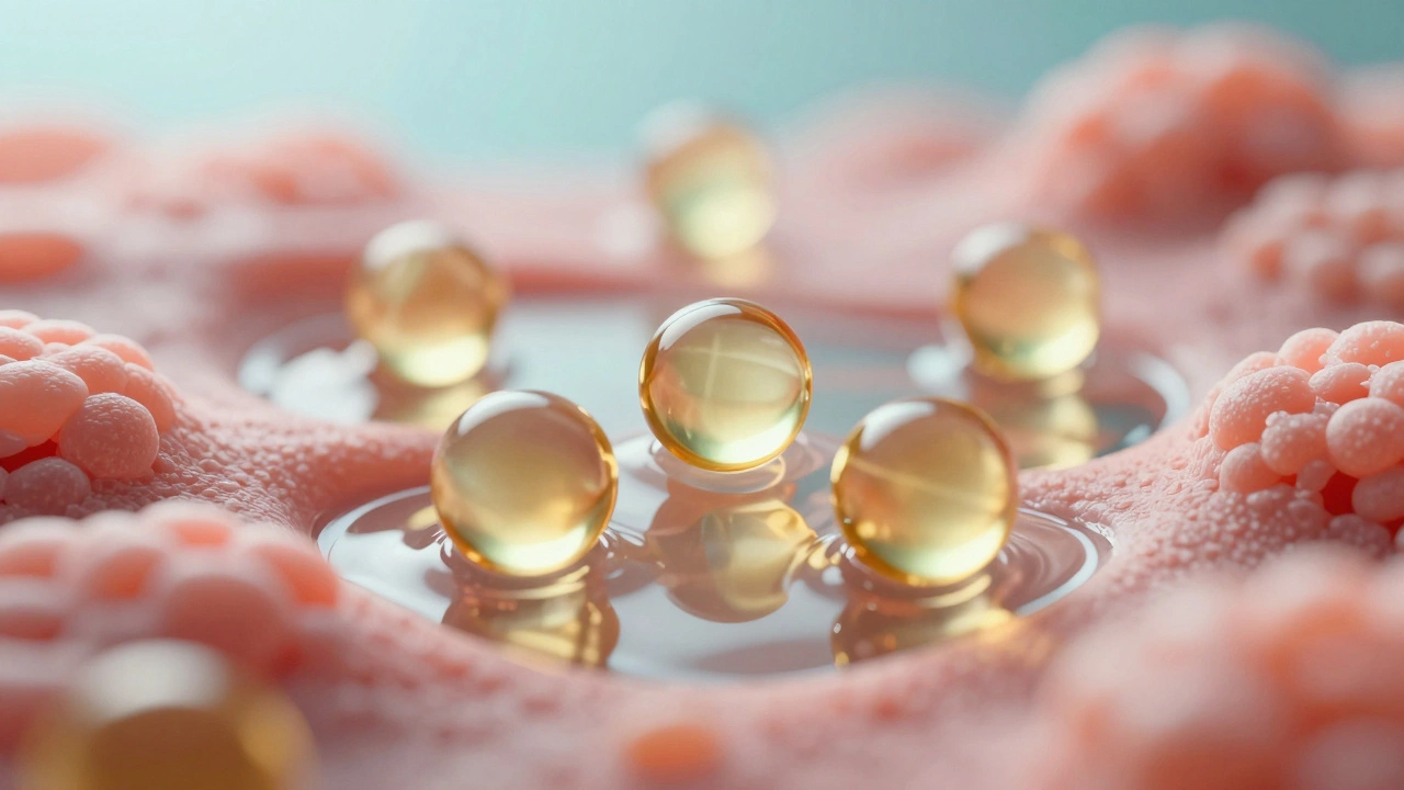 Abstract visualization of liposomal molecules entering skin layer