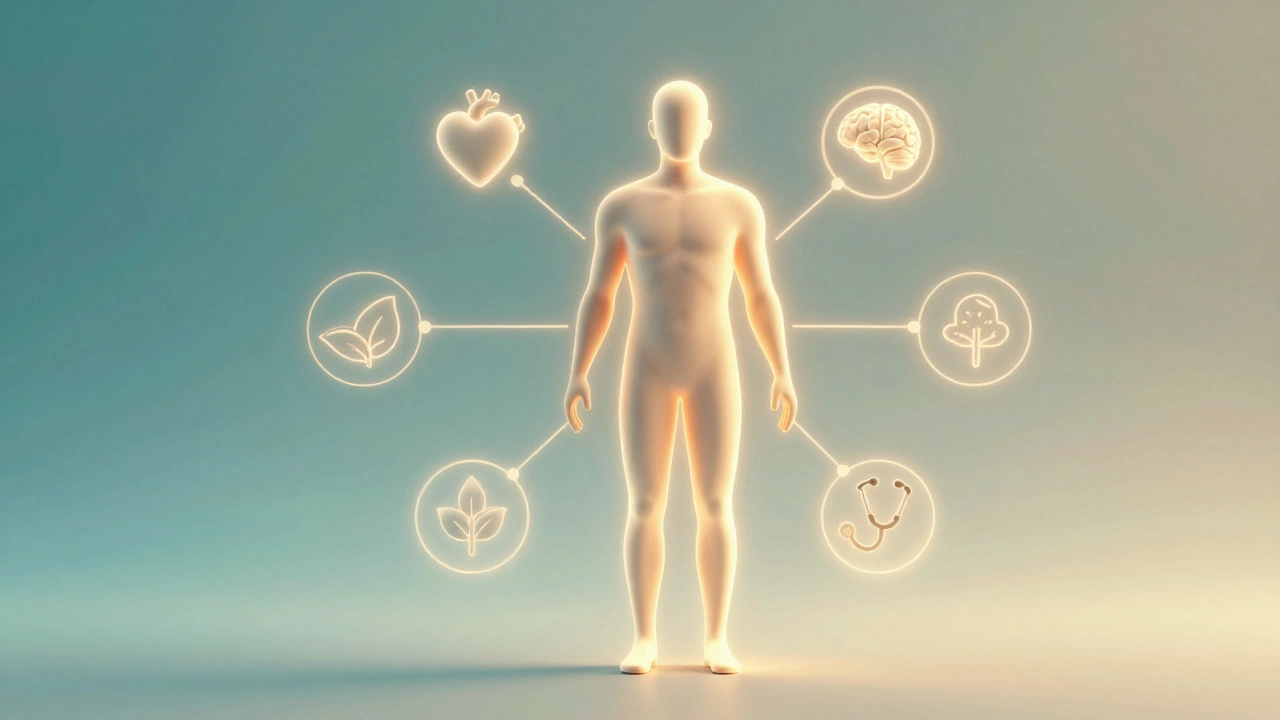 Conceptual illustration of integrated healthcare combining physical and mental wellness.