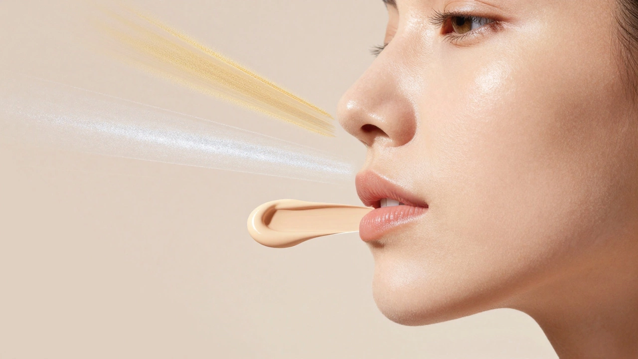 Conceptual layers of skincare and makeup on skin