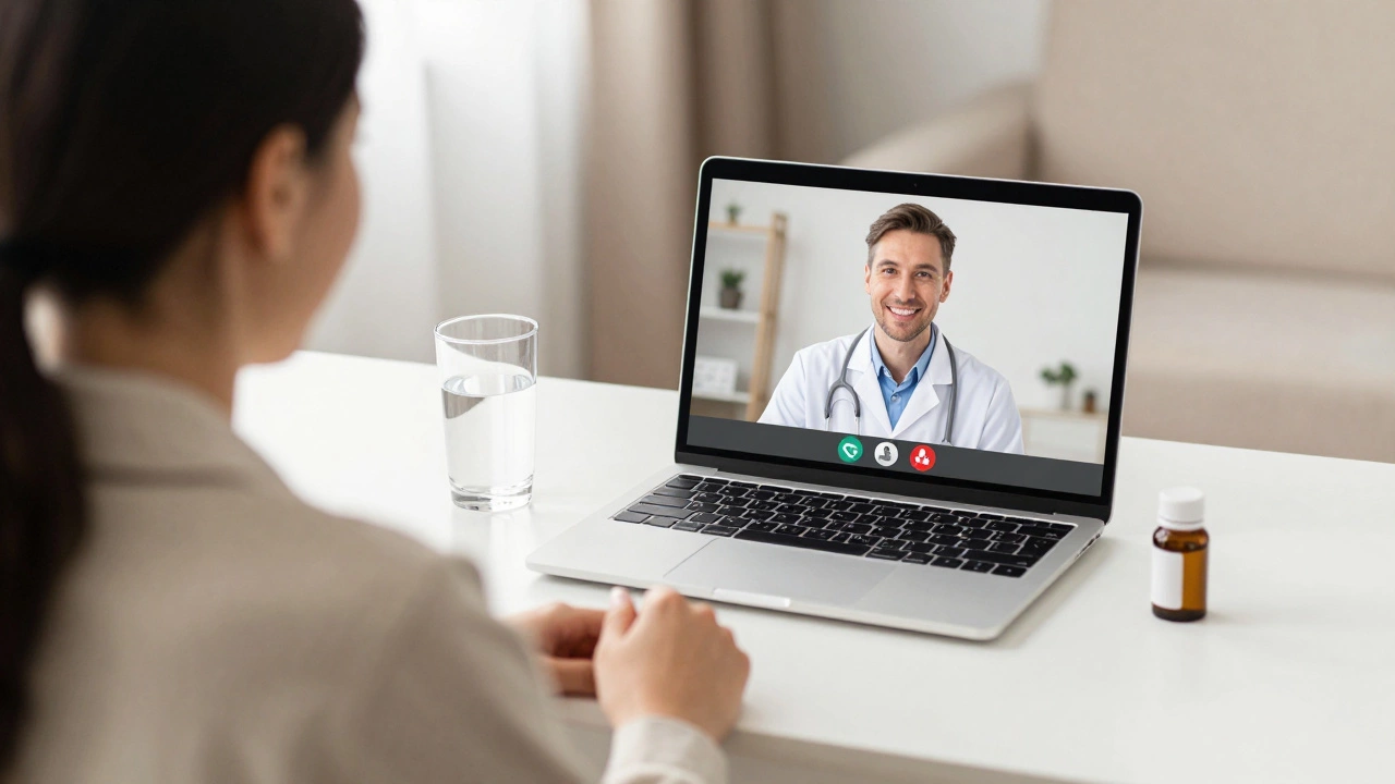 Patient having a video consultation with an online doctor at home