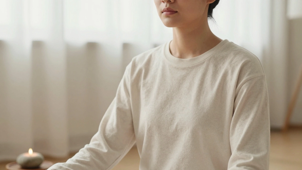 Person meditating calmly in soft morning light to practice mindfulness