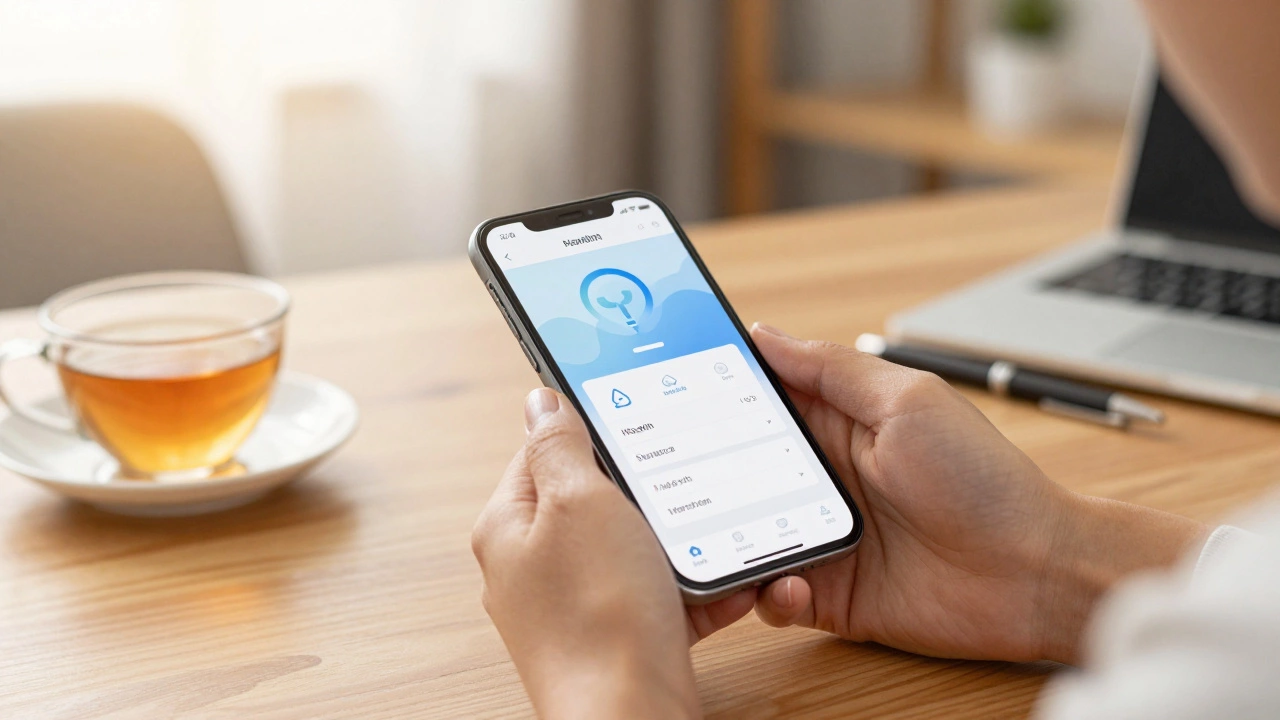 Person reviewing health insurance details on a smartphone at a desk