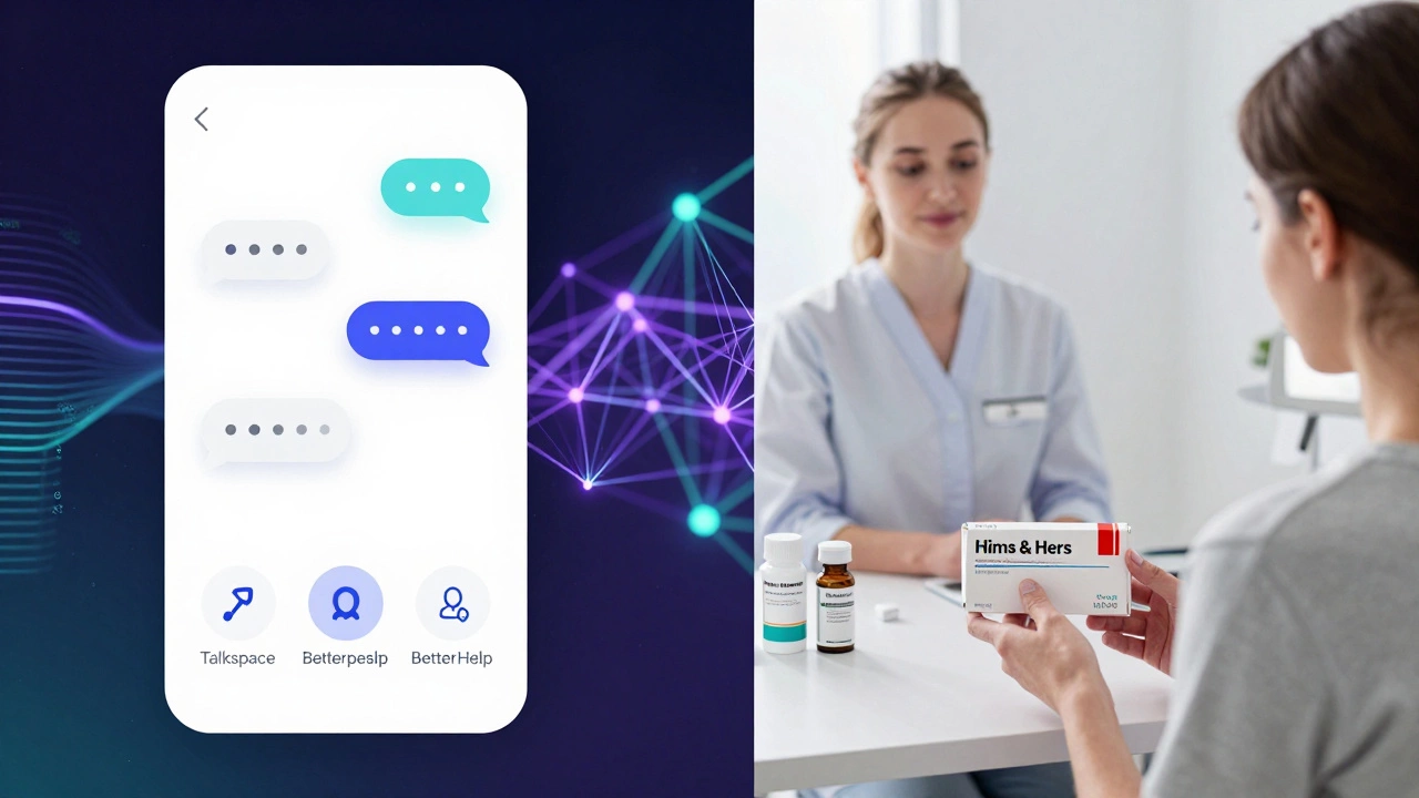 Split view of mental health app and dermatology product delivery