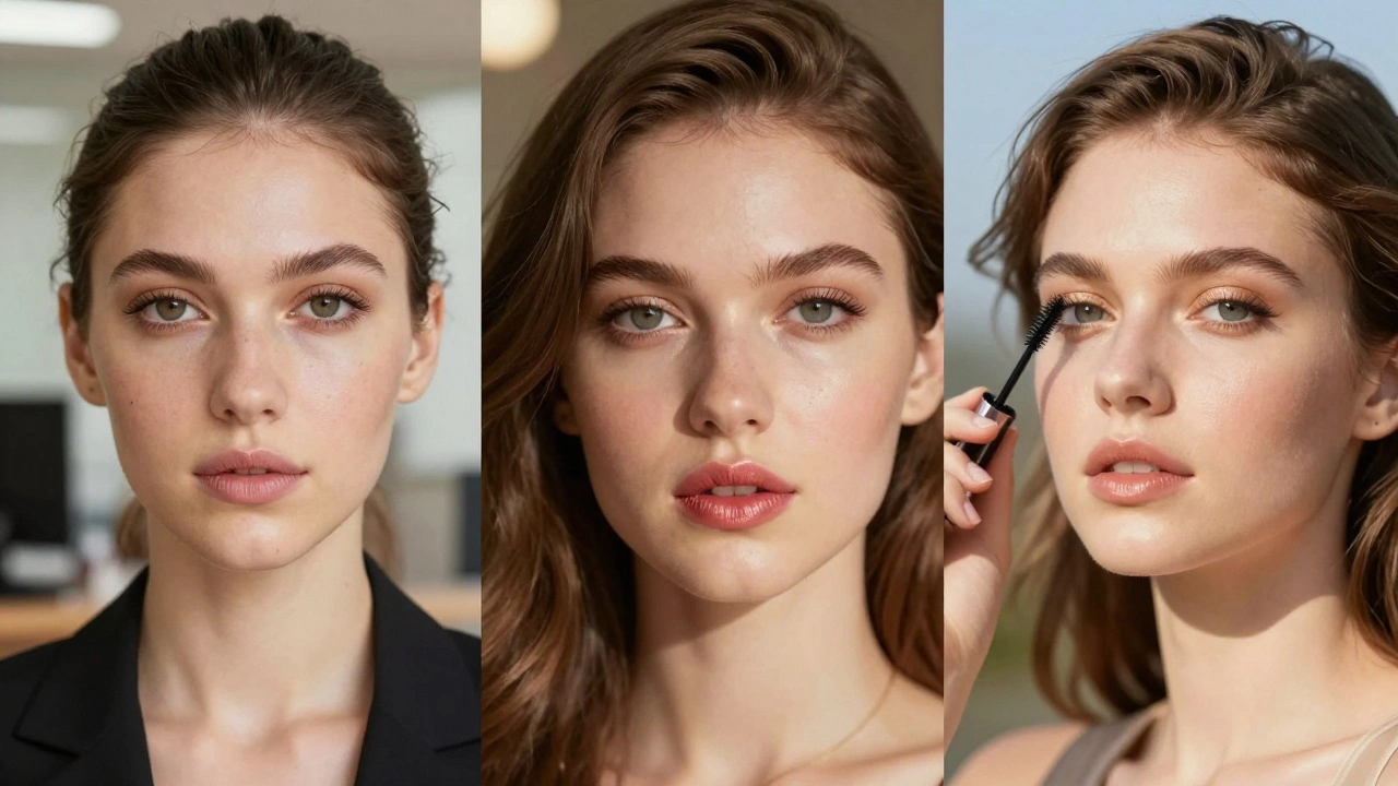 Three variations of basic makeup for work, dates, and outdoors