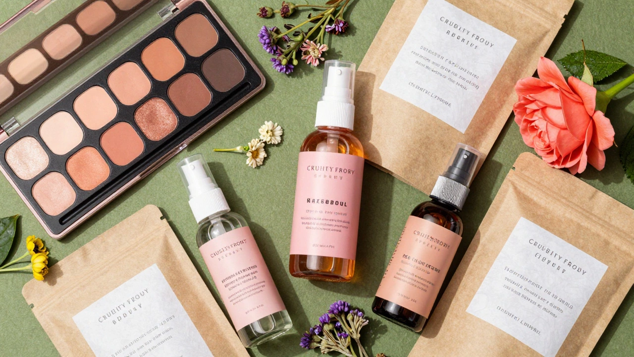 Vibrant flat-lay of ethical, cruelty-free beauty alternatives