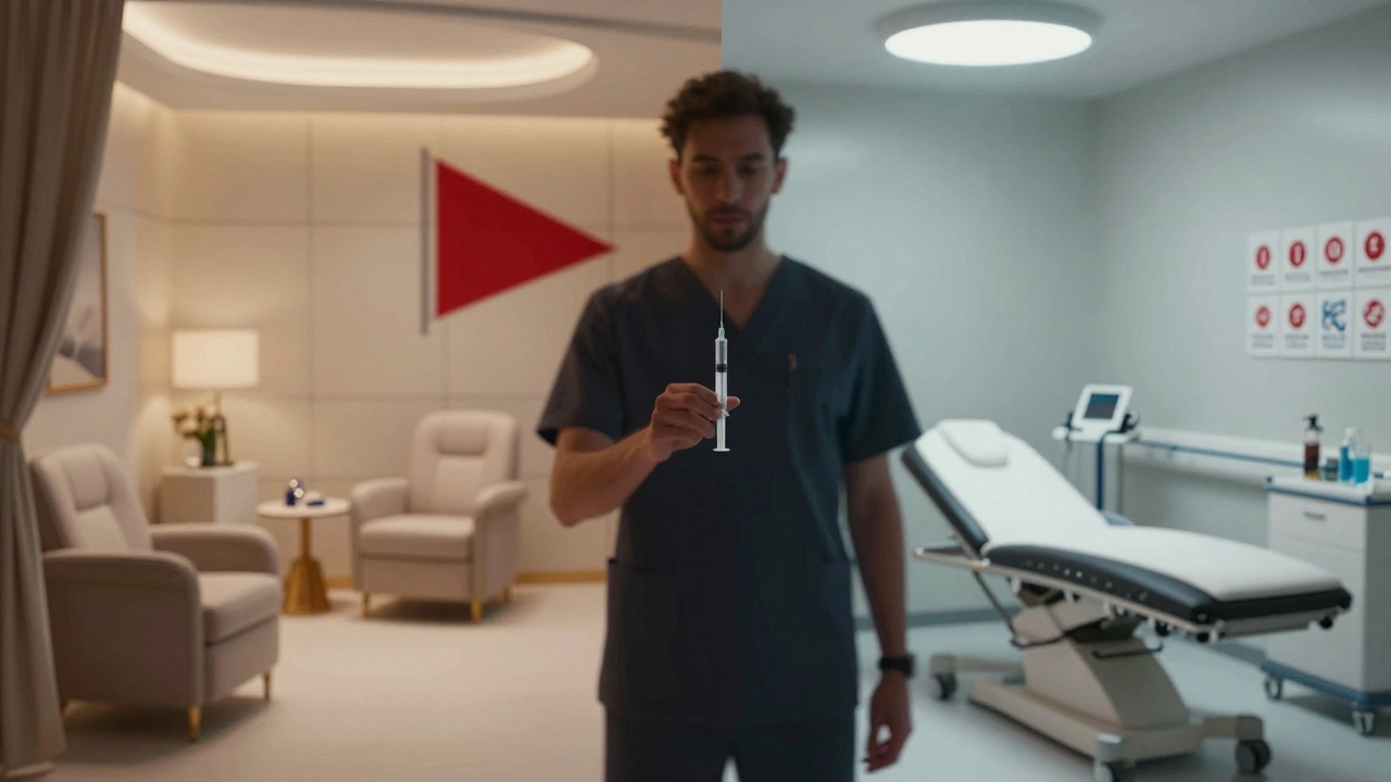 Contrast between a luxury medspa and a sterile medical examination room