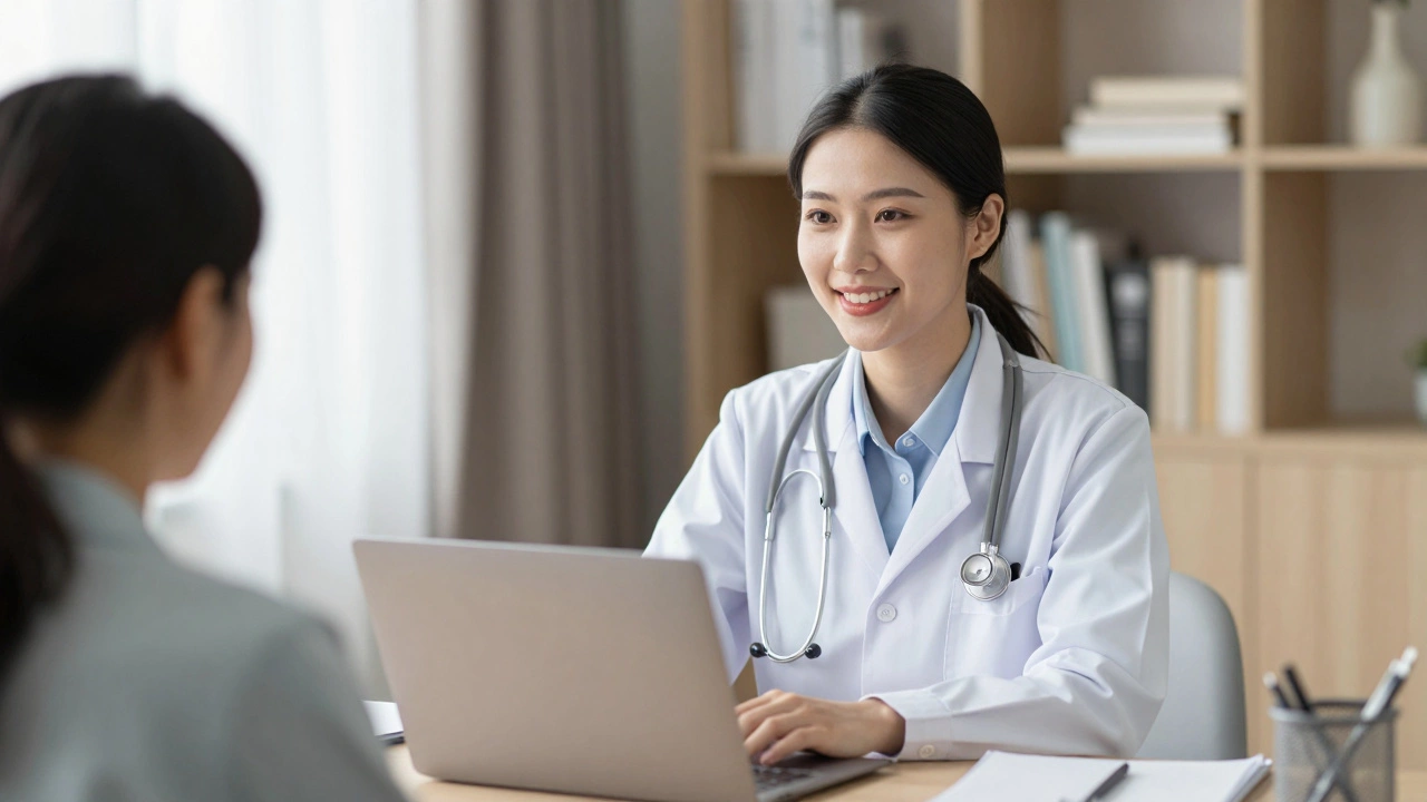 Doctor conducting a warm video consultation via laptop
