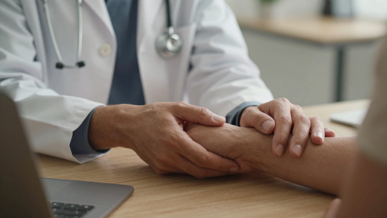 Doctor checking a patient's pulse during a one-on-one consultation