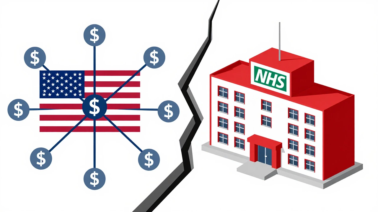 Illustration showing gap between US private and UK NHS healthcare