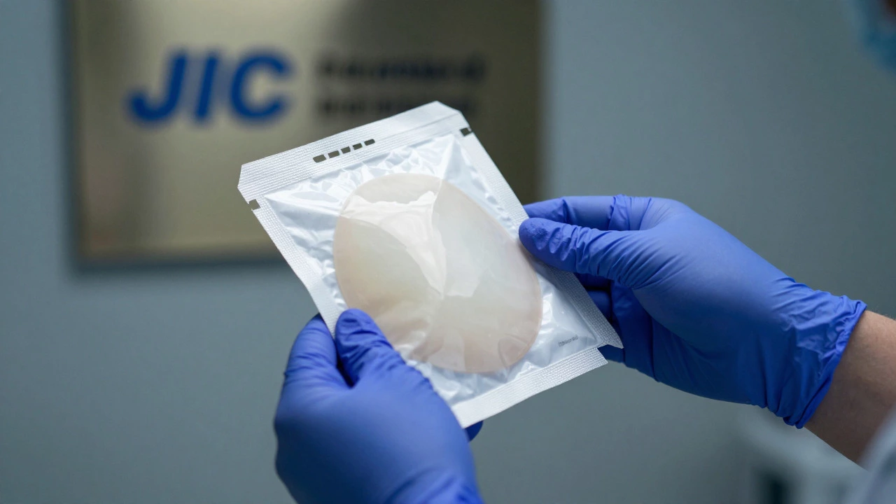 Surgeon inspecting a sealed premium breast implant package