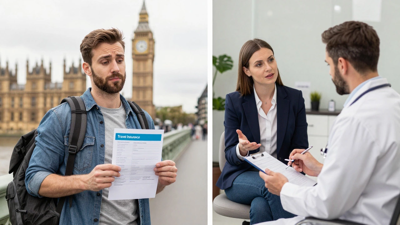 Tourist with travel insurance and expat in private clinic