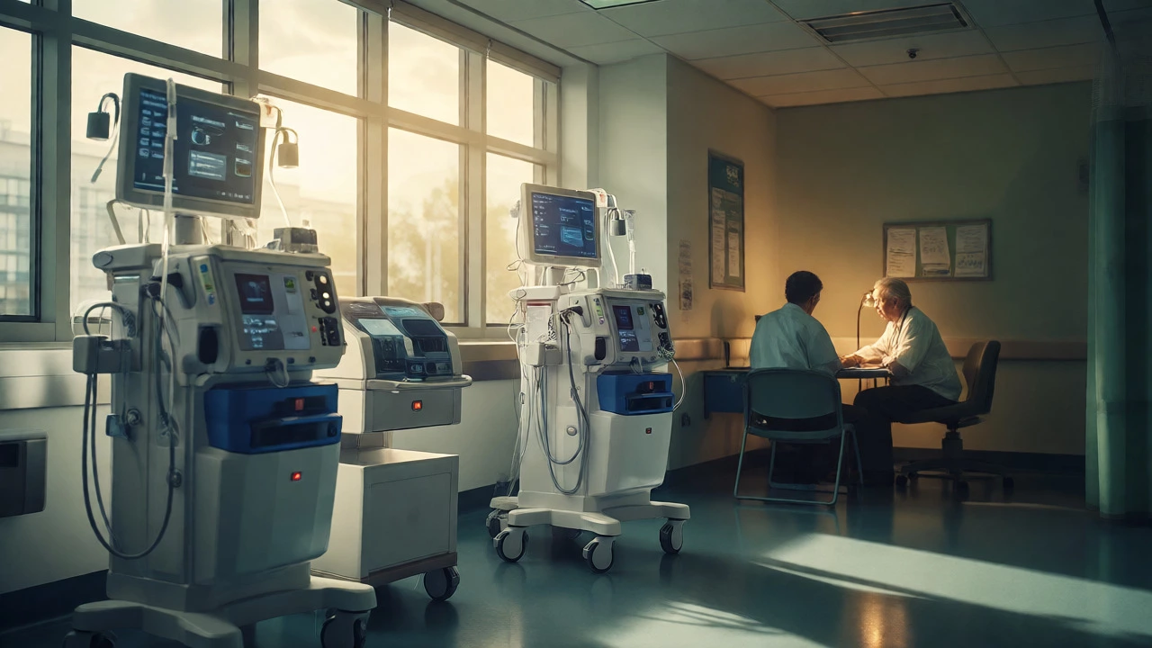 Comparison of advanced US cancer treatment technology against traditional UK consultation rooms.
