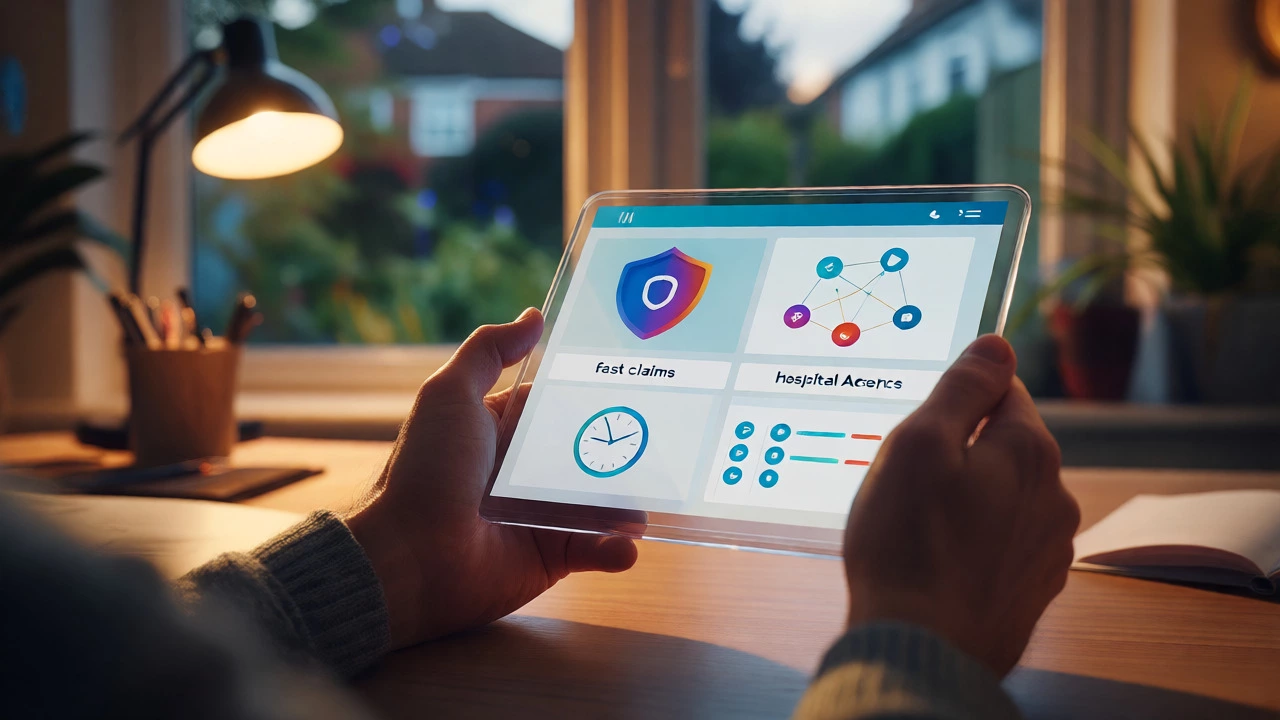 Hands using a tablet to manage digital health insurance plans
